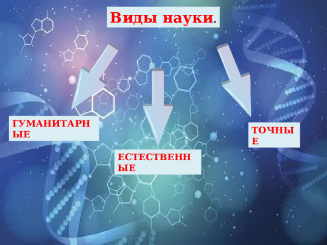 Виды науки . ГУМАНИТАРНЫЕ ТОЧНЫЕ ЕСТЕСТВЕННЫЕ