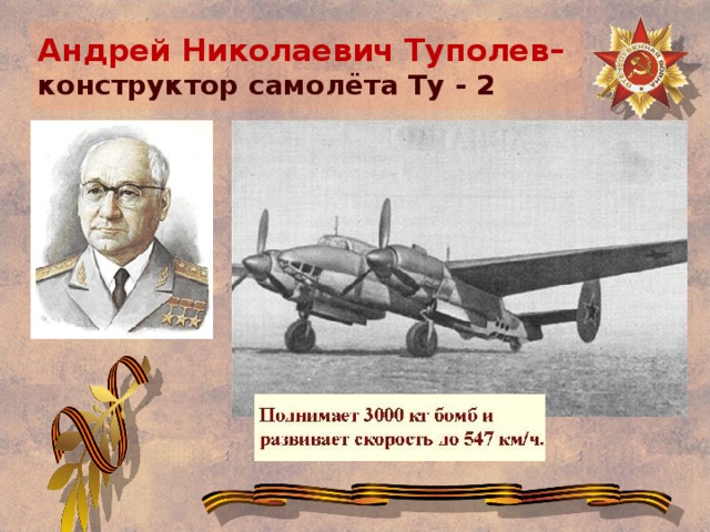 Андрей Николаевич Туполев–  конструктор самолёта Ту - 2