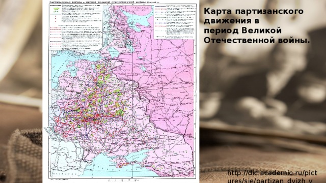 Карта партизанского движения в период Великой Отечественной войны. http://dic.academic.ru/pictures/sie/partizan_dvizh_v_vov.jpg