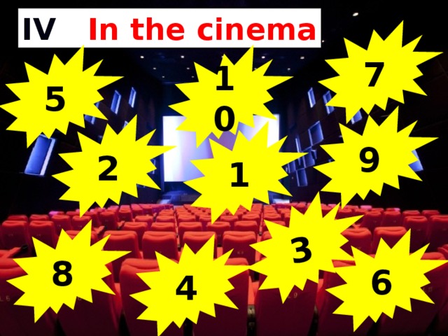 3 IV In the cinema 7 5 10 9 2 1 In the cinema 8 6 4