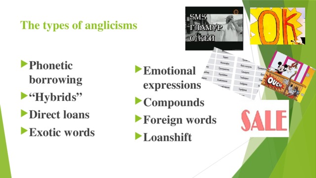 The types of anglicisms