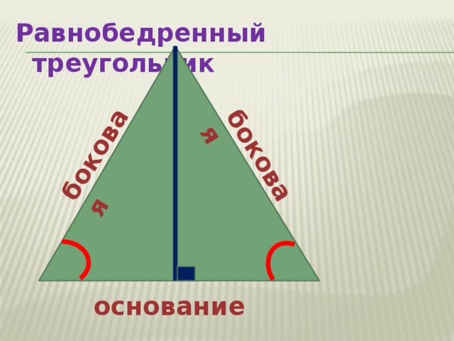боковая боковая Равнобедренный треугольник основание