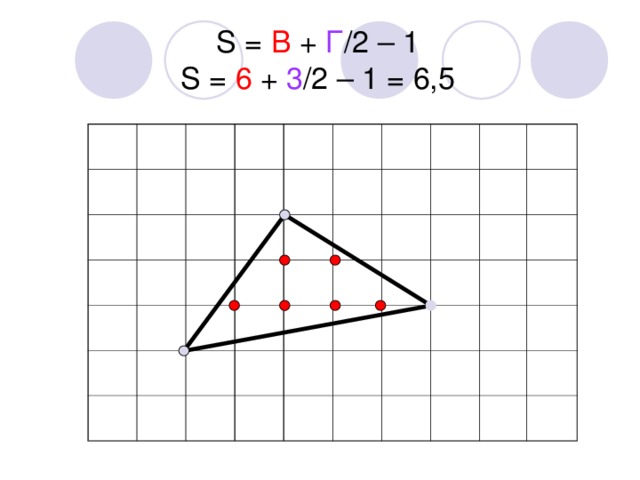S = В +  Г /2 – 1  S = 6 + 3 /2 – 1 = 6,5