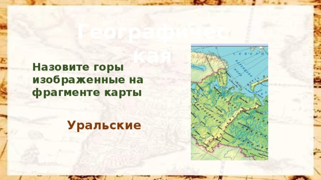 Географическая Назовите горы изображенные на фрагменте карты Уральские