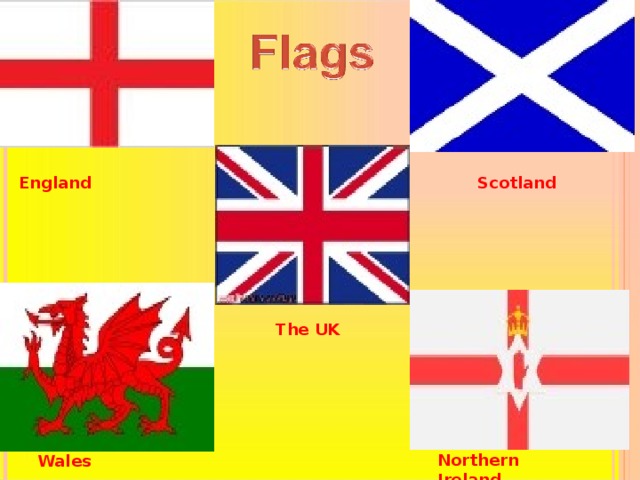 FLAGS Scotland England The UK Northern Ireland Wales
