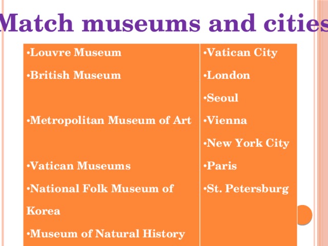 Match museums and cities