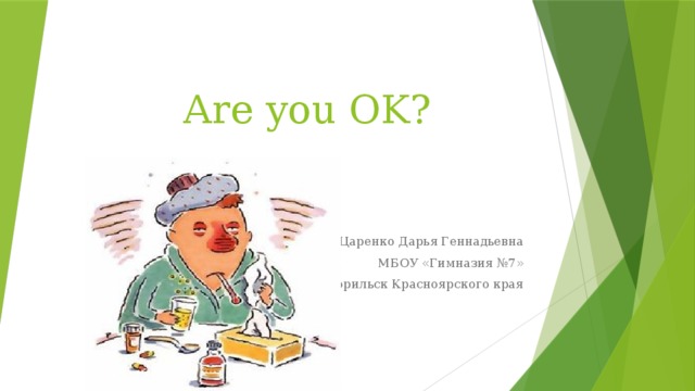 Are you OK? Царенко Дарья Геннадьевна МБОУ «Гимназия №7» г.Норильск Красноярского края