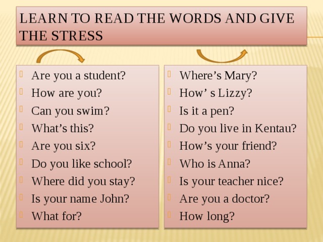Learn to read the words and give the stress
