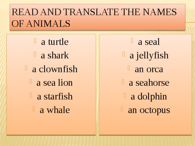 Read and translate the names of animals
