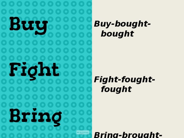 Buy-bought-bought    Fight-fought-fought    Bring-brought-brought