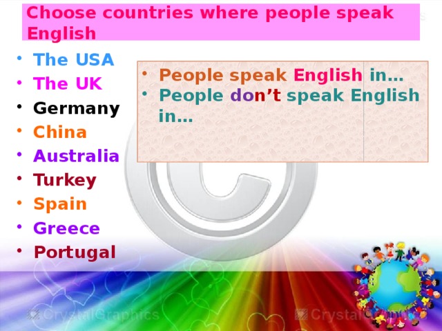 Choose countries where people speak English