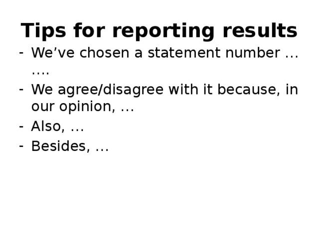 Tips for reporting results