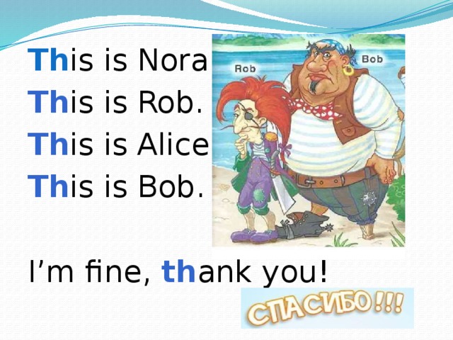 Th is is Nora. Th is is Rob. Th is is Alice. Th is is Bob. I’m fine, th ank you!