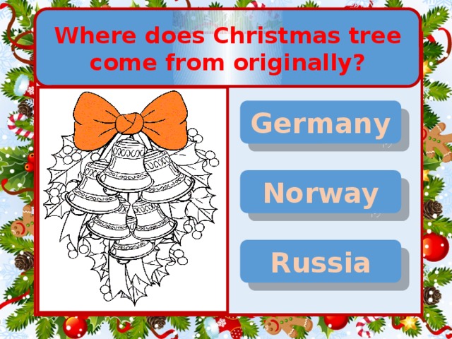 Where does Christmas tree come from originally? Germany Norway Russia
