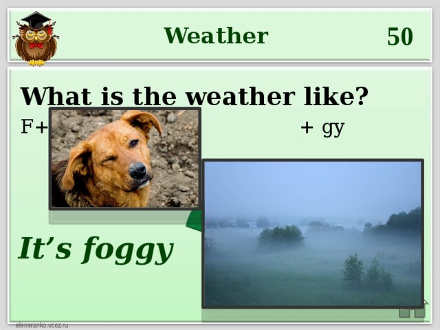 50 Weather What is the weather like? F+’ + gy  It’s foggy