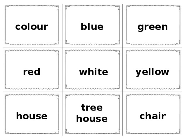 colour blue green red yellow white tree house house chair