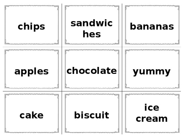 sandwiches chips bananas chocolate apples yummy ice cream cake biscuit
