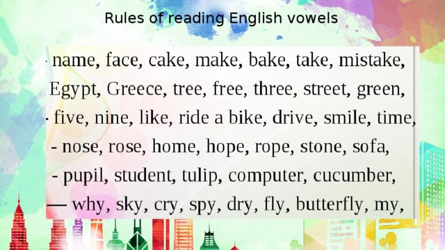 Rules of reading English vowels
