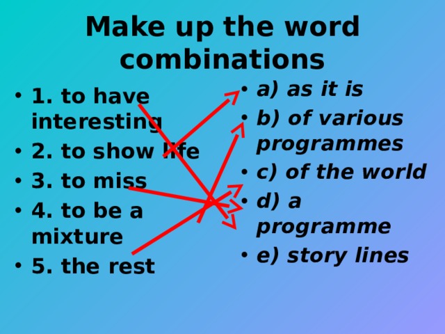 Make up the word combinations