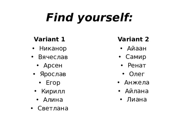 Find yourself: Variant 1 Variant 2