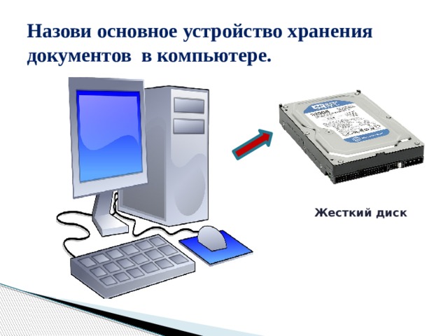 Назови основное устройство хранения документов в компьютере. Жесткий диск
