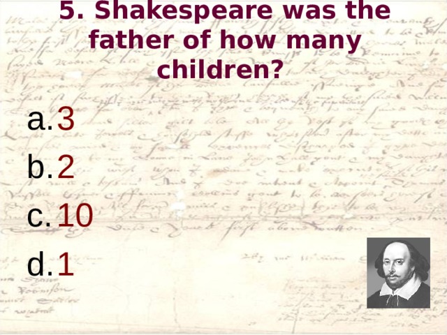 5. Shakespeare was the father of how many children?
