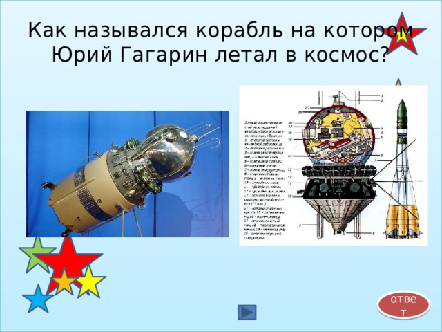 Как назывался корабль на котором Юрий Гагарин летал в космос? ответ