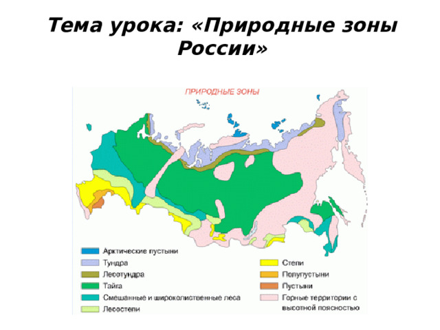 Тема урока: «Природные зоны России»