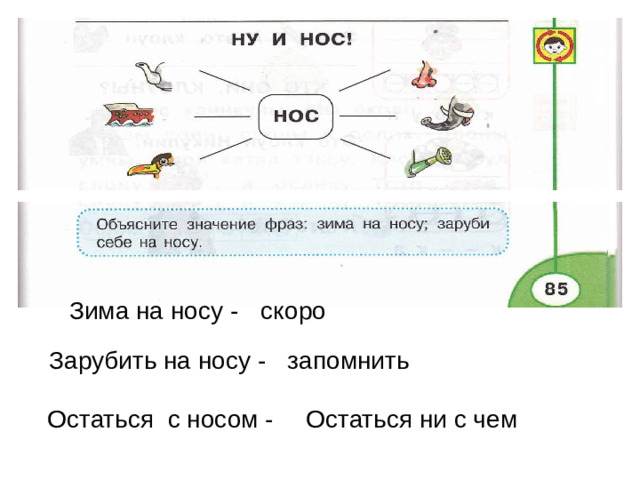 скоро Зима на носу - Зарубить на носу - запомнить Остаться с носом - Остаться ни с чем