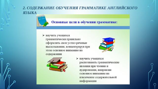 2. СОДЕРЖАНИЕ ОБУЧЕНИЯ ГРАММАТИКЕ АНГЛИЙСКОГО ЯЗЫКА